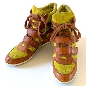 Ash Bowie Wedge Sneaker Suede & Leather Yellow & Tan - Size 41 (US 10)